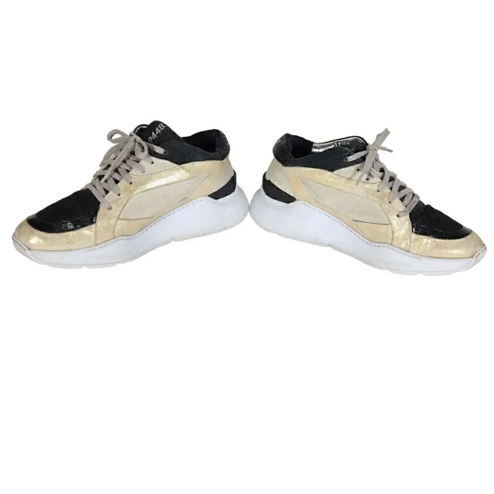 P448 Women's Leia EU40 US9-9,5 Gold Mutli Shimmery Suede Lined Platform Sneakers